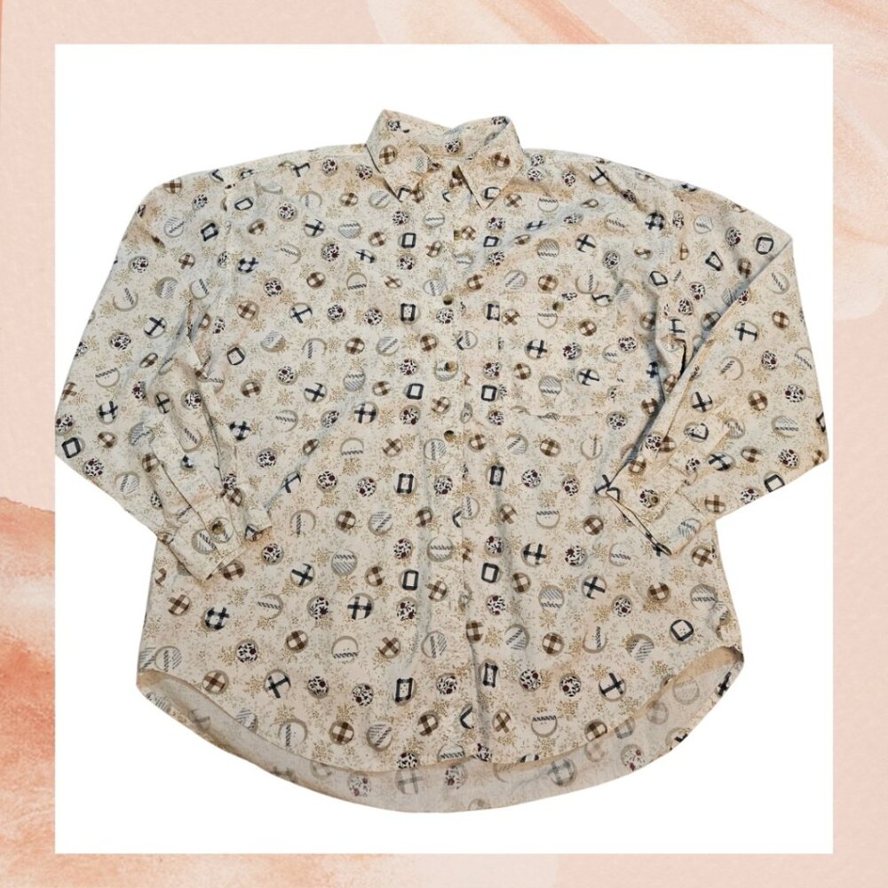 Cream Floral Print Button-Down Shirt